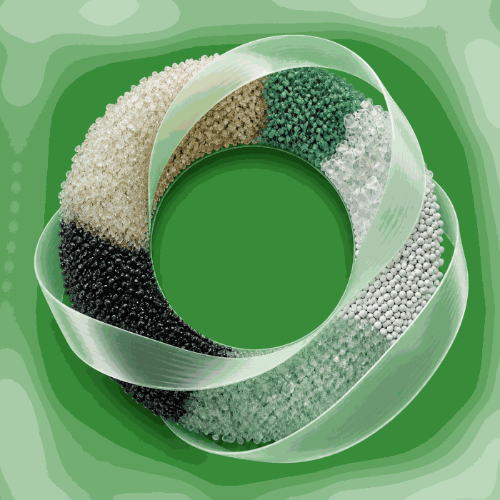 Recycled plastic pellets arranged in a ring